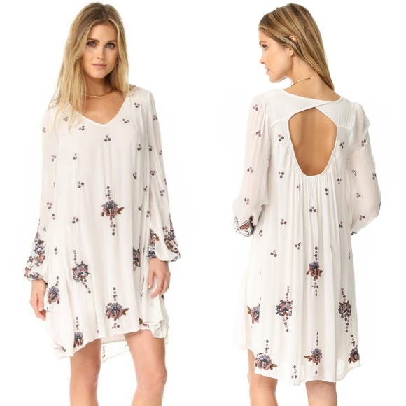Free People White Oxford Mini Keyhole Dress - Picture 1 of 8